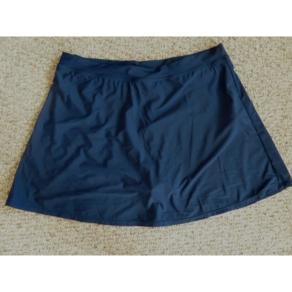 Lands' End Women Sz 18 Navy Blue Swim Skirt Built-in Brief Bathing Suit Bottom